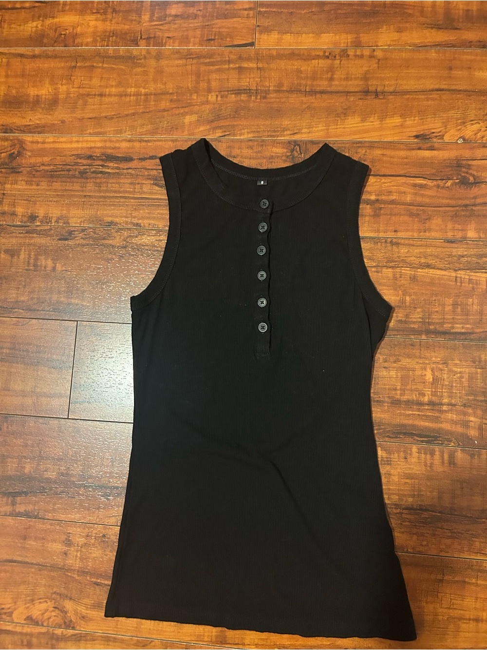 Source Unknown Black Sleeveless Henley Ribbed Tank Top